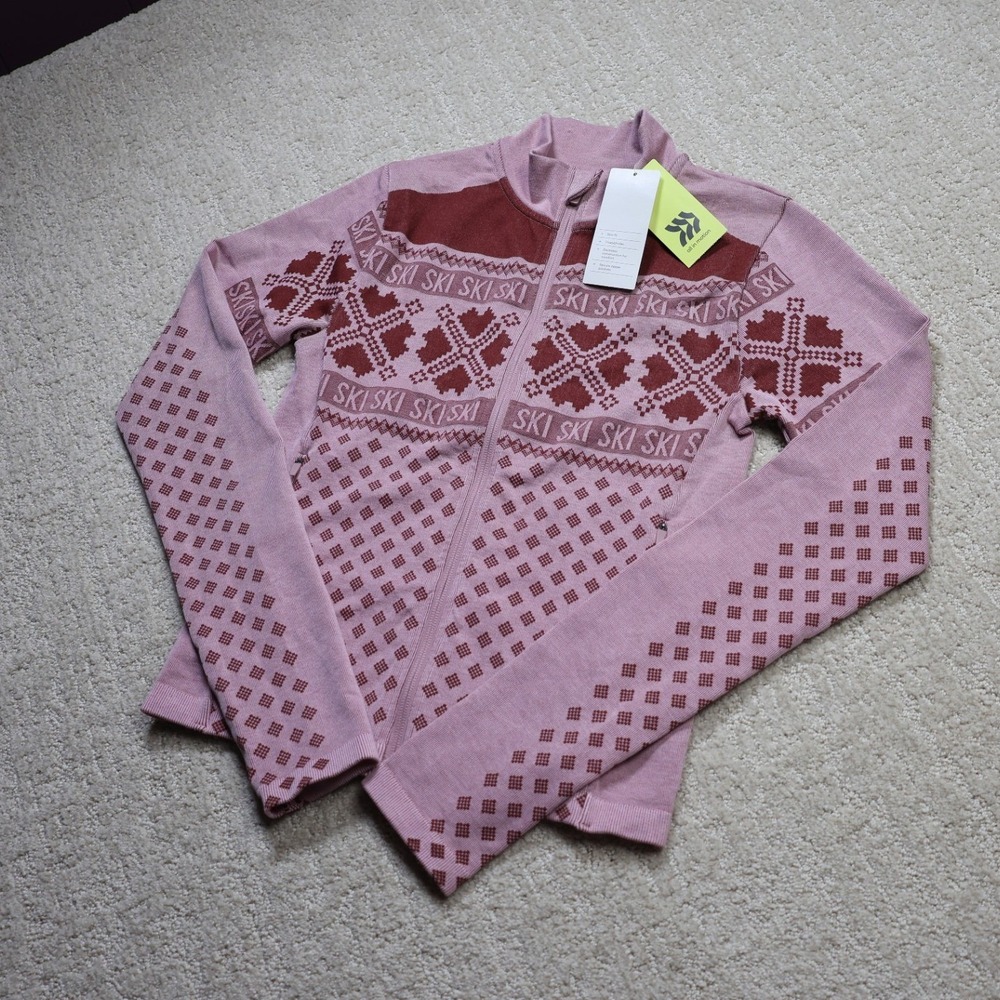All in Motion Womens Pink Fair Isle Ski Full Zip Sweatshirt Jacket Size M New